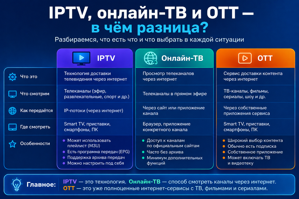 Чем IPTV отличается от онлайн-ТВ