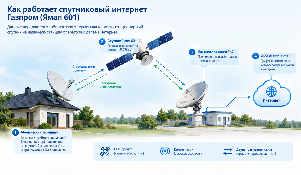 Схема подключения спутникового интернета Ямал 601